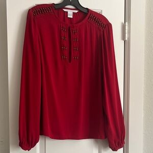 Diane Von Furstenberg Vibrant Red Florina Blouse with Detailed Accents
